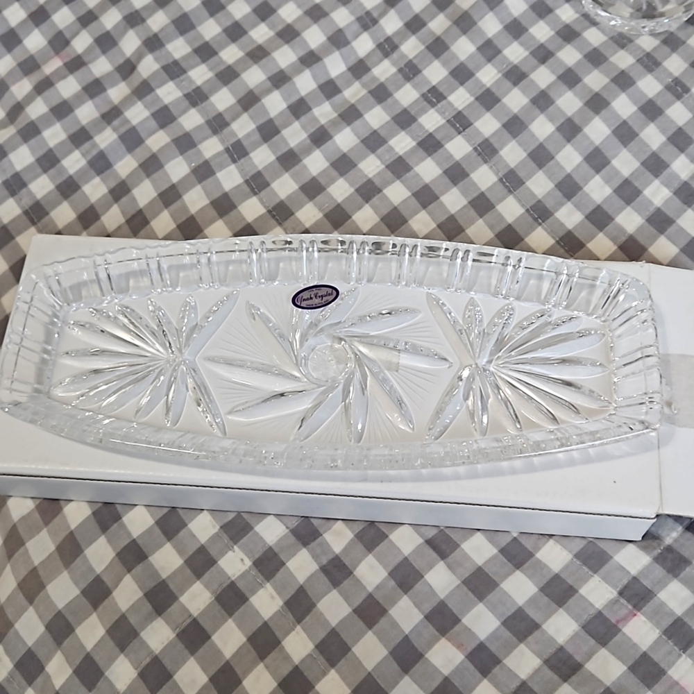 Vintage Ofnah Rectangular Crystal Bohemian Serving Platter